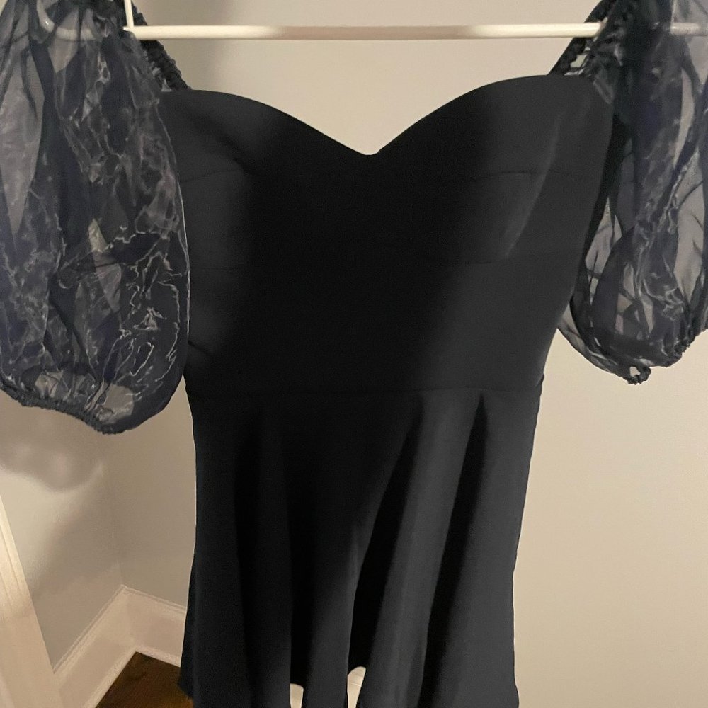 Chloe Short Navy Puff-Sleeve Party Dress